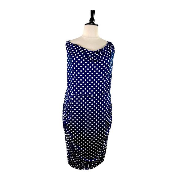 Star Vixen Dress Drape Neck Ruched Bodycon Blue White Polka Dot Women’s Plus 2X - Picture 1 of 12